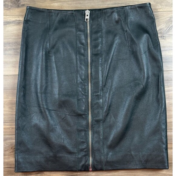 Allsaints Dark Green Leather Pencil Skirt With Zip Up Back Detail Size 10 - Picture 5 of 6